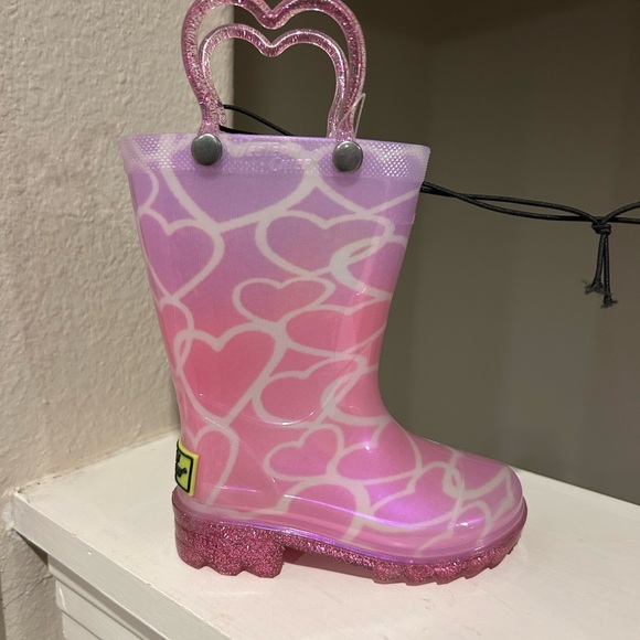 Western Chief Sparkle Heart Light Up Waterproof Rain Boots Pink Girls US 5C - Picture 2 of 10